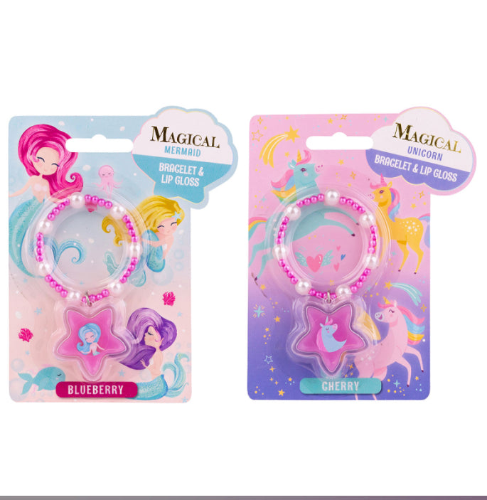 Lip gloss σε μπρασελέ Unicorn & Mermaid σε 2 σχέδια με γεύση Blueberry & Cherry - Accentra